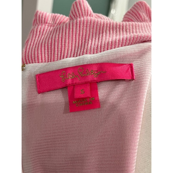 Lilly Pulitzer Tisbury Shift Dress Pink White Striped Ruffle Neck Sleeveless S - Picture 5 of 9